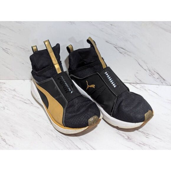 Puma Women's Black & Gold Slip-On Almond Toe Sneakers Shoe Size 7 - Picture 2 of 8